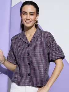 CLEMIRA Checked Cotton Shirt Style Top