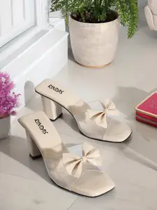 RINDAS Open Toe Block Heels With Bows