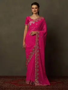 Saree mall Pink & White Floral Embroidered Saree