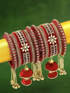 OOMPH Set Of 10 Kundan Studded Chuda Bangles