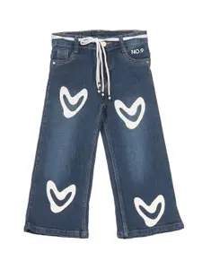 Lil Lollipop Girls Printed Cotton Clean Look Light Fade Bootcut Jeans