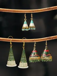 OOMPH Set Of 3 Beaded Dome-Shaped Jhumkas