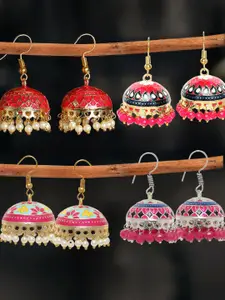 OOMPH Set Of 4 Beaded Dome Shaped Jhumkas