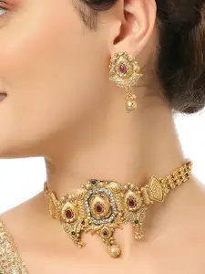 OOMPH Stone-Studded & Artificial Beaded Necklace & Earrings Set