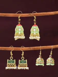 OOMPH Set Of 3 Dome Shaped Meenakari Jhumkas
