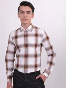 LOUIS STITCH Comfort Regular Fit Checked Spread Collar Pure Cotton Formal Shirt