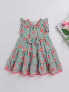 The Magic Wand Girls Floral Printed Ruffled Fit & Flare Dress