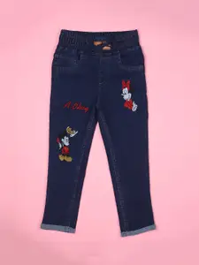 F2M Boys Slim Fit Mickey & Friends Embroidered Jeans