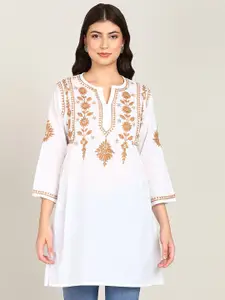 VAHSON Floral Embroidered Pure Cotton A-Line Kurti