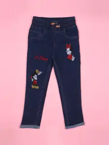 F2M Girls Slim Fit Mickey & Friends Embroidered Jeans