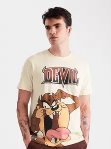 The Souled Store White Looney Tunes Printed Round Neck Pure Cotton T-Shirt