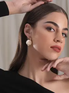 Rubans Voguish Rubans 18K Gold-Plated Stainless Steel Tarnish-Free Demi-Fine Pearl Half Hoop Earrings