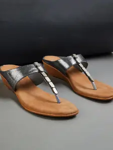 Melange by Lifestyle Grey & Brown Embellished Party Wedge Sandals