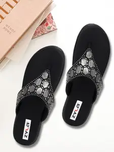 Zyla Embellished Open Toe Flats
