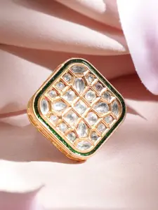 Rubans 22K Gold-Plated Kundan-Studded Adjustable Finger Ring