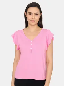 Zivame V-Neck Flared Sleeves Cotton Top