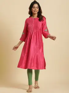 W Women Floral Embroidered Thread Work A-Line Kurta
