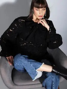 Vero Moda Self Design Tie-Ups Long Sleeves Tops