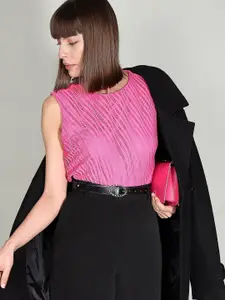 Vero Moda Self Design Round Neck Sleeveless Regular Top