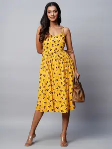 Chemistry Floral Printed Shoulder Strap Sleeveless Gathered Fit & Flare Midi Dress