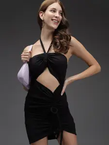 BAESD Halter Neck Cut Out Ruched Bodycon Dress