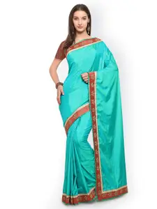Saree mall Sea Green Embellished Silk Blend Saree
