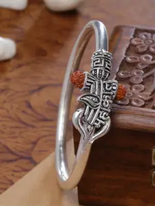 Sanjog Silver-Plated Oxidised Unisex Rudraksha Bracelet Adjustable Mahakal Bangle