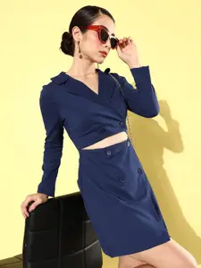 QUIERO Solid Cut-Outs Blazer Mini Dress