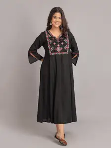 SUTI Ethnic Motifs Embroidered A-Line Midi Dress