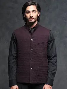 RARE RABBIT Men Mitzi Tailored Fit Textured Nehru Jackets