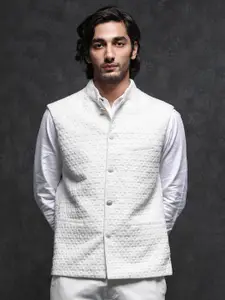 RARE RABBIT Men Mitzi Tailored Fit Textured Nehru Jackets