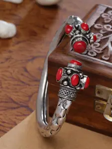 Sanjog Silver-Plated Artificial Stones Adjustable Kada Bracelet