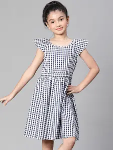 Oxolloxo Girls Checked Cap Sleeves Organic Cotton Fit & Flare Dress