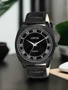 LOREM Men Brass Dial & Brown Leather Straps Analogue Watch LR88