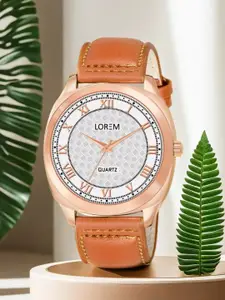 LOREM Men Embellished Dial Leather Straps Analogue Watch LR90