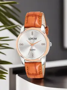 LOREM Women Brass Dial & Leather Textured Straps Analogue Watch LR344