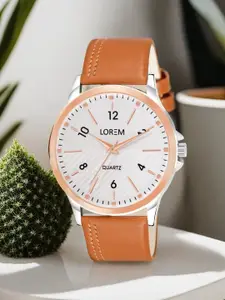 LOREM Men Brass Dial & Leather Straps Analogue Watch LR94