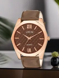 LOREM Men Brass Dial & Leather Straps Analogue Watch LR83