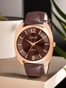 LOREM Men Brass Dial & Leather Straps Analogue Watch LR77