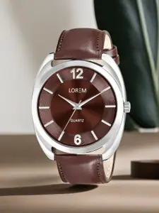 LOREM Men Brass Dial & Leather Straps Analogue Watch LR79