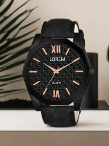 LOREM Men Brass Dial & Leather Straps Analogue Watch LR81