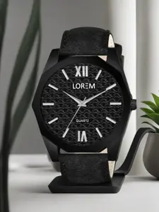 LOREM Men Textured Dial Leather Straps Analogue Watch LR82