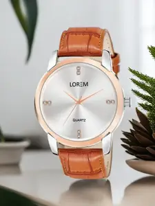 LOREM Men Embellished Dial Leather Straps Analogue Watch LR97