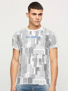 Pepe Jeans Geometric Printed Slim Fit Cotton T-shirt