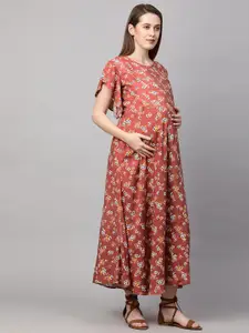 MomToBe Floral Printed Flared Sleeves Maternity Maxi Sustainable Dress