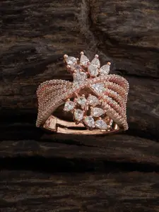 Kushal's Fashion Jewellery Rose Gold Plated Cubic Zirconia Studded Finger Ring