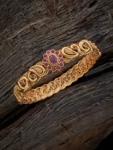 Kushal's Fashion Jewellery Silver Gold-Plated Stone Studded Kada Bracelet