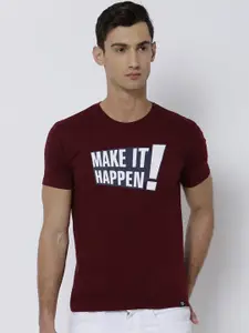 LOCOMOTIVE Men Maroon Printed Round Neck T-shirt