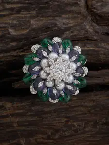 Kushal's Fashion Jewellery Rhodium-Plated CZ Studded Finger Ring