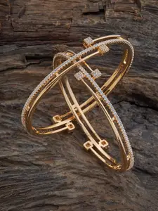 Kushal's Fashion Jewellery Embellished Bridal Set Of 2 Gold-Plated CZ - Studded Bangles